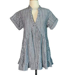 DAY + MOON Women Small Cotton Striped Tiered‎ Tunic Dress Lined Cottagecore